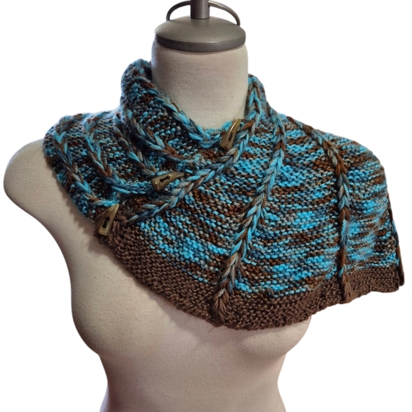 Handmade Blue and Brown Knit Dragonwing Scarf OSFM - Picture 2 of 4